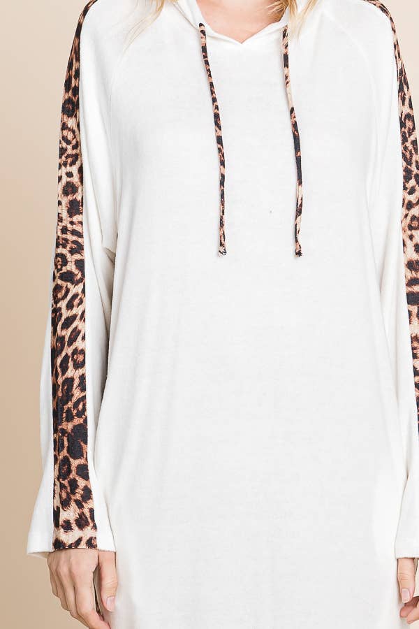 Animal Contrast Strip Hoodie Dress