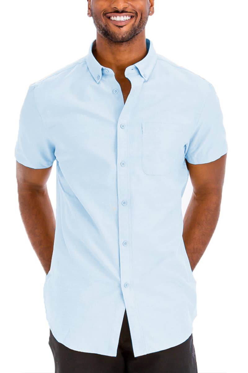 Solid Chambray Short Sleeve Button Down Shirt