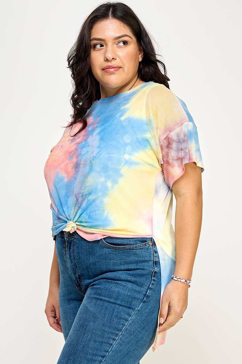 Plus Size Tie Dye Print Mesh Tee