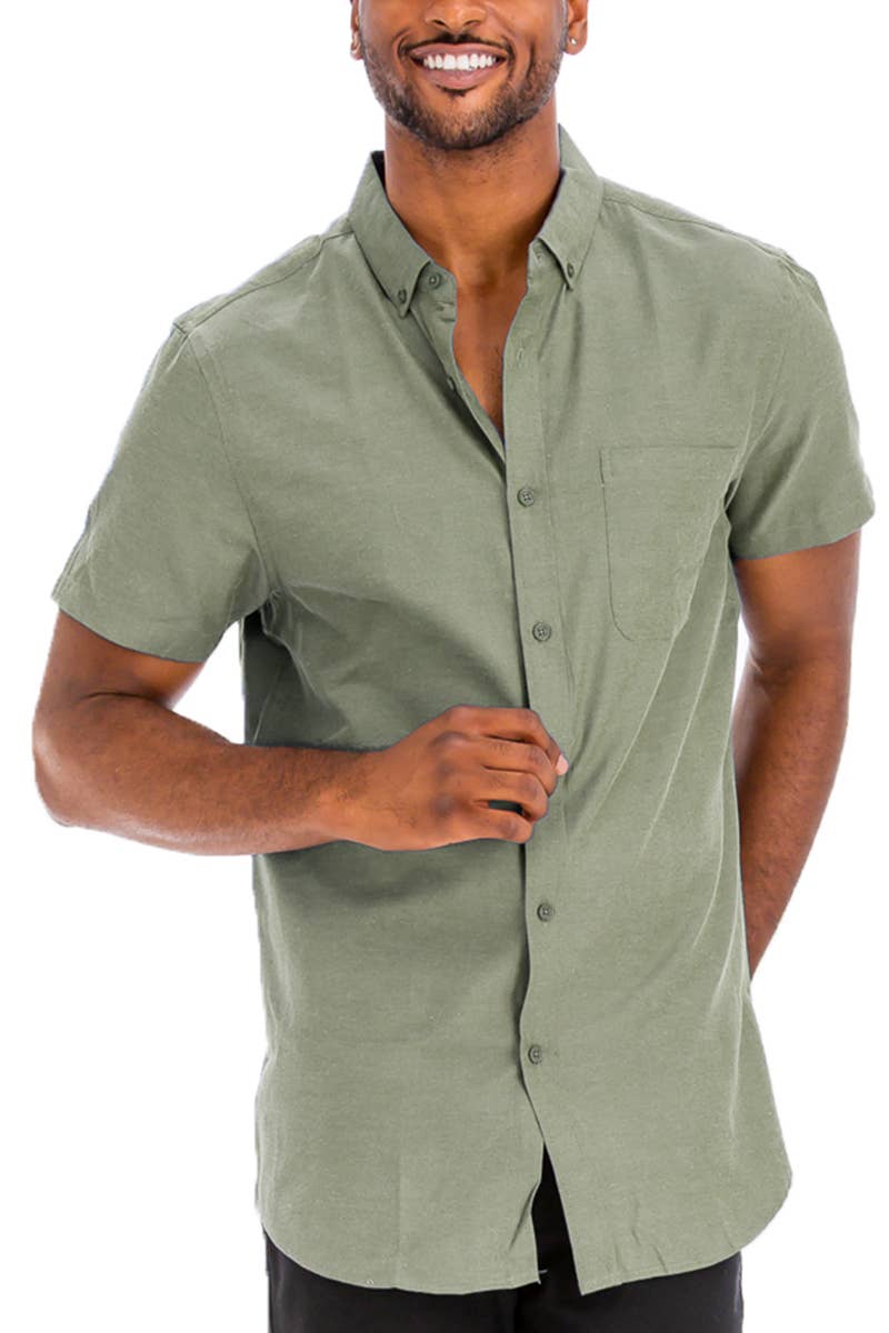 Solid Chambray Short Sleeve Button Down Shirt