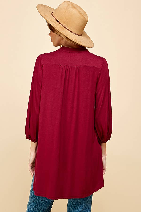 Plus Solid Collar Band Wrap Top With Tie