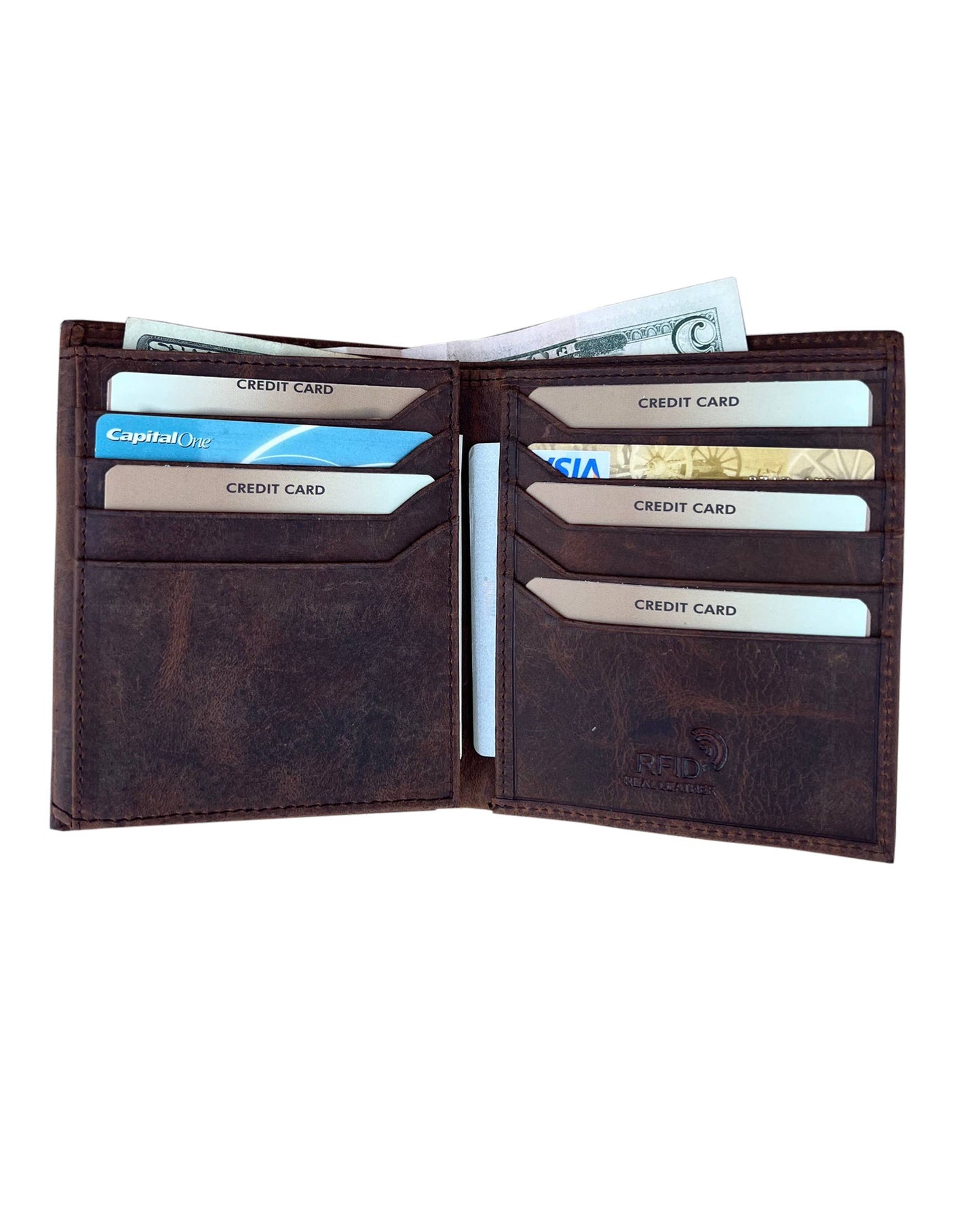 Cowhide/Buffalo Leather Bi-Fold RFID Wallet