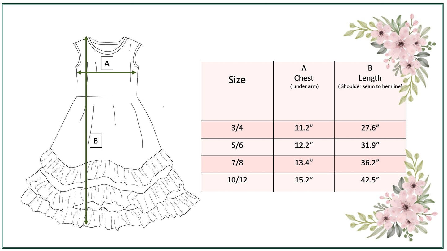 Girls 3 Tiered Pink Green Tropical Spring Ruffles Dress