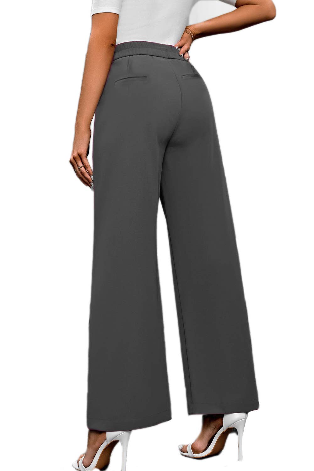 Solid color formal office pull on dressy pants with pockets