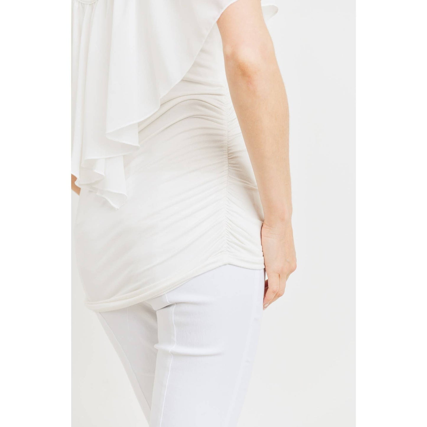 Ruffle Cold Shoulder Scoop Neck Maternity Blouse