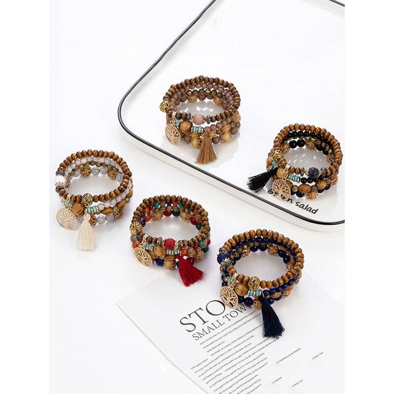 Bohemia Multi-Layer Wood Beads Handmade Tassels Bracelet