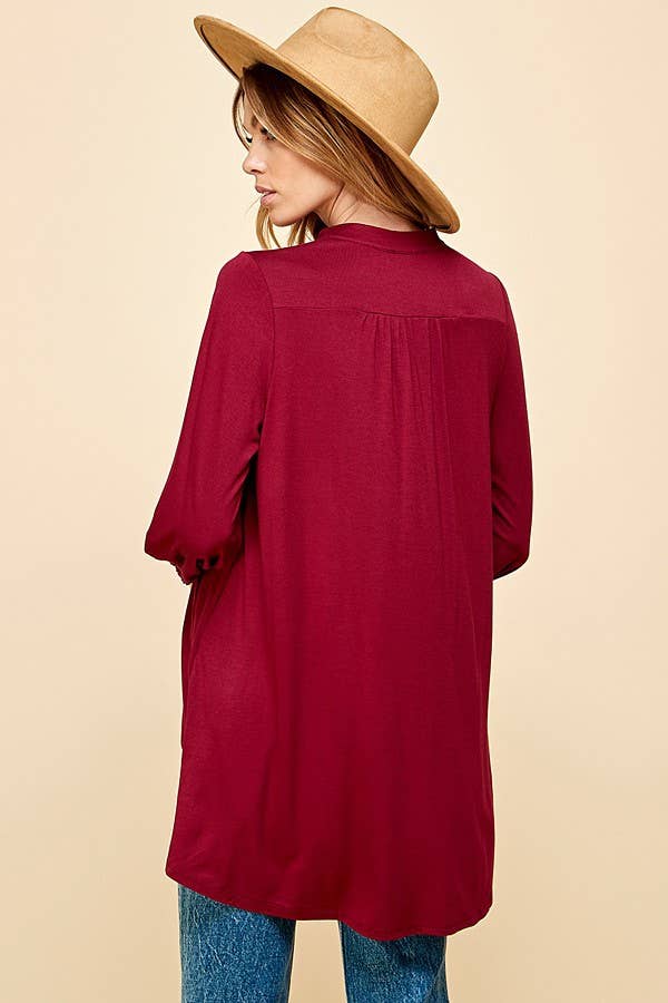 Plus Solid Collar Band Wrap Top With Tie