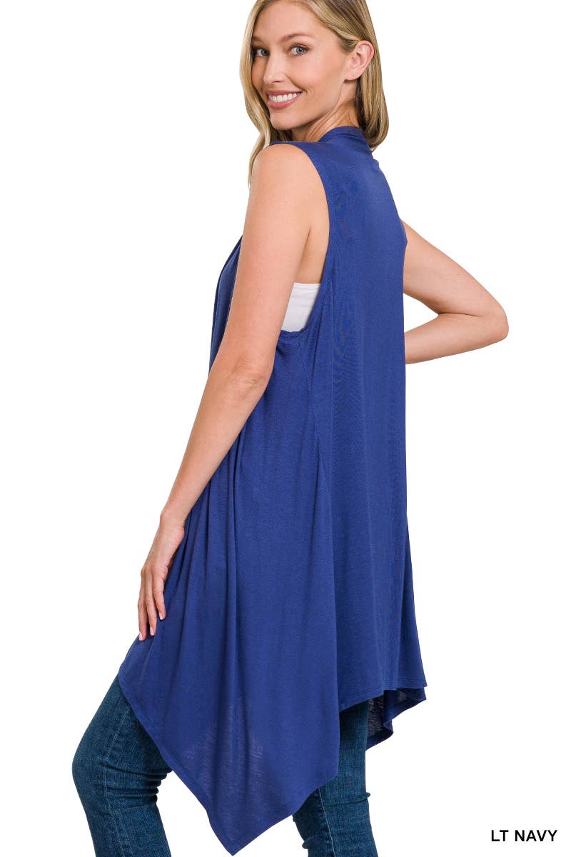 Sleeveless Draped Open Front Cardigan