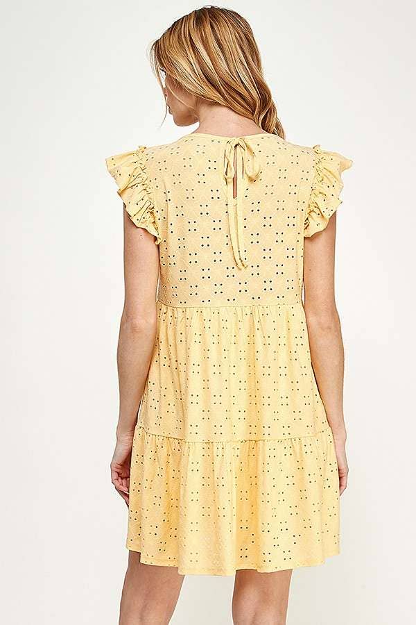 BabyDoll Tiered Mini Ruffle Sleeve Dress: BUTTER CREAM