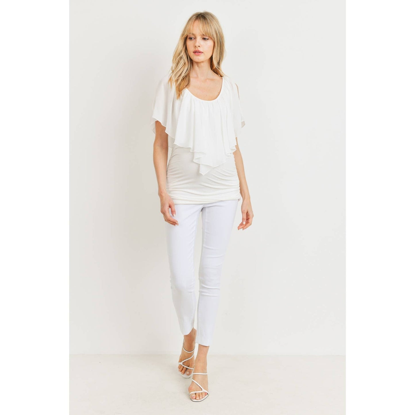 Ruffle Cold Shoulder Scoop Neck Maternity Blouse