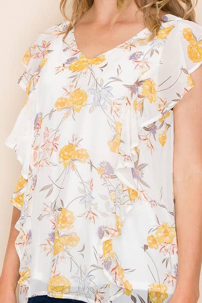 Women Floral Print Ruffle Blouse
