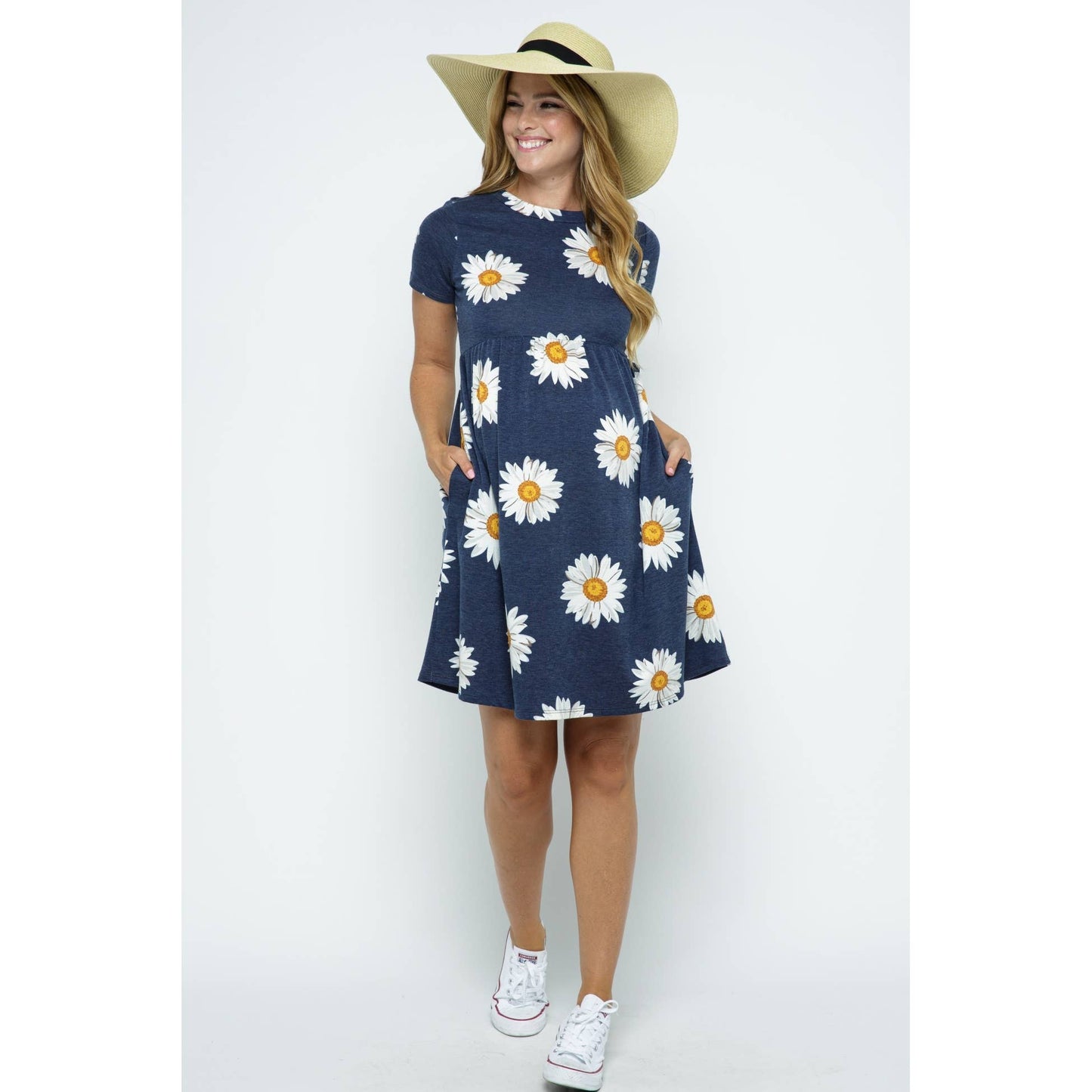 Floral Crew Neck Maternity Babydoll Dress