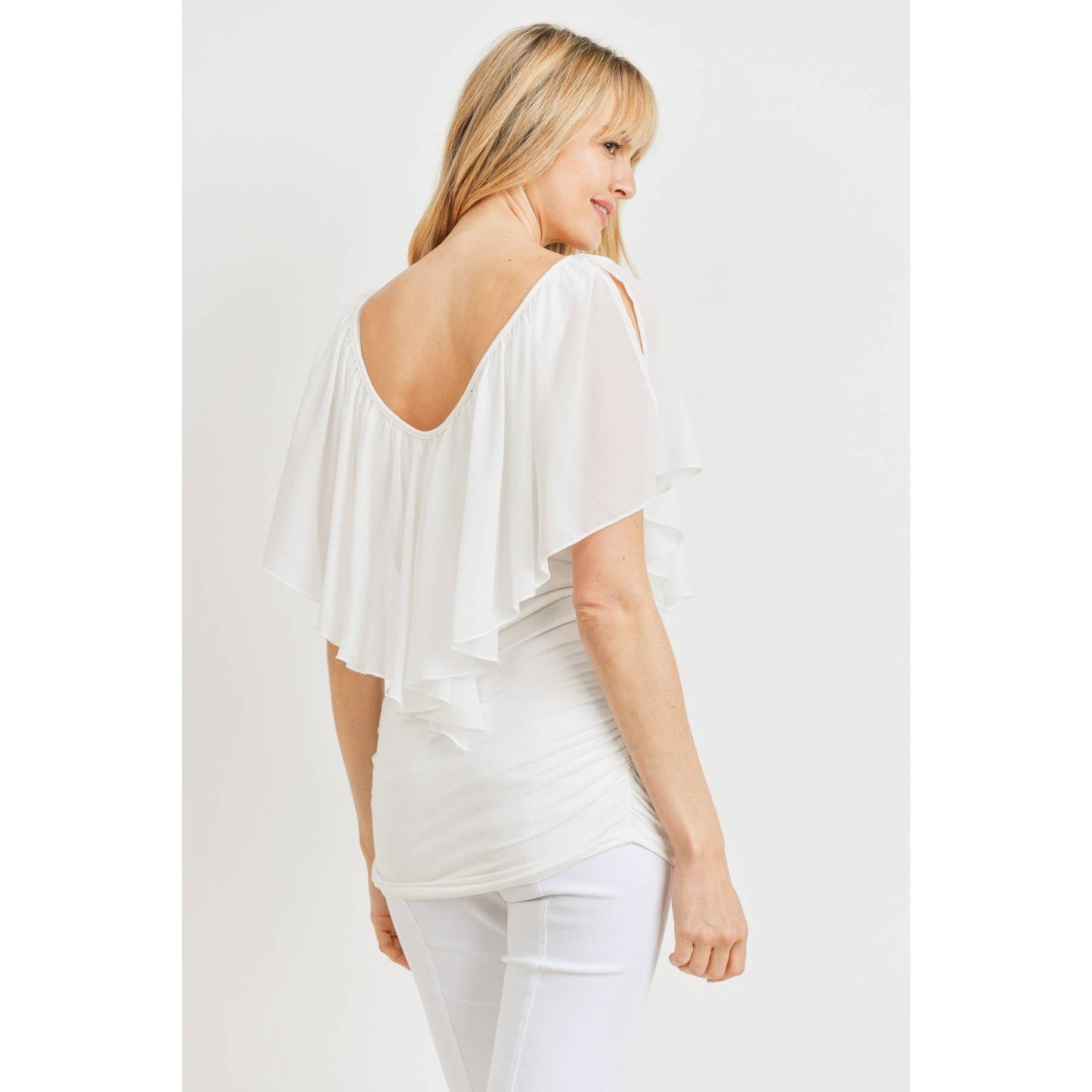 Ruffle Cold Shoulder Scoop Neck Maternity Blouse