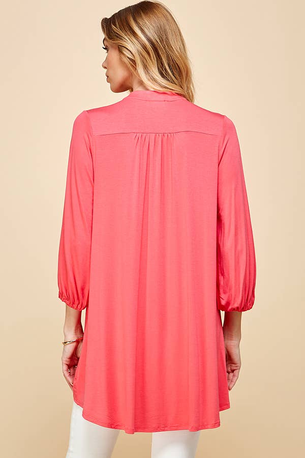 Plus Solid Collar Band Wrap Top With Tie