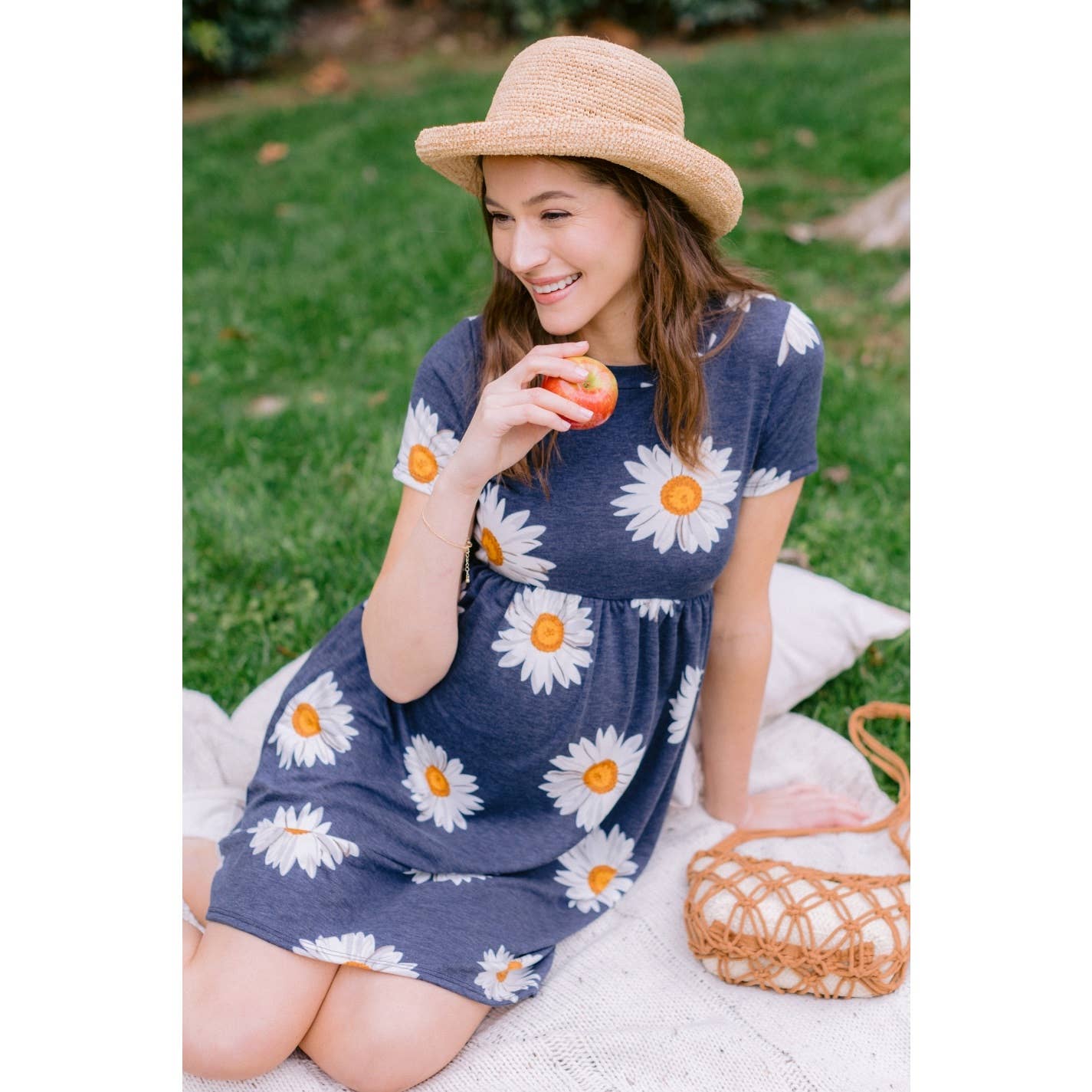 Floral Crew Neck Maternity Babydoll Dress