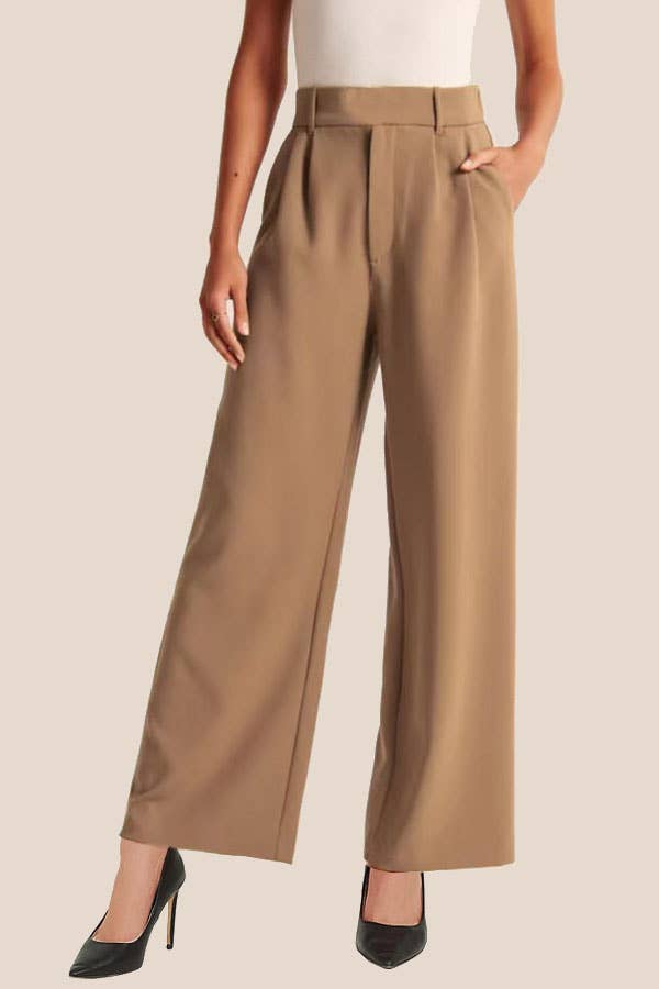 Solid color formal office pull on dressy pants with pockets