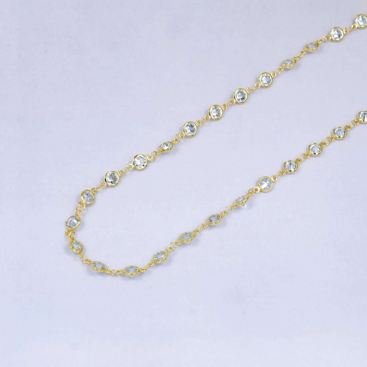 14K Gold Filled Clear CZ Round Bezel Unfinished Chain by Yard | Roll-1539
