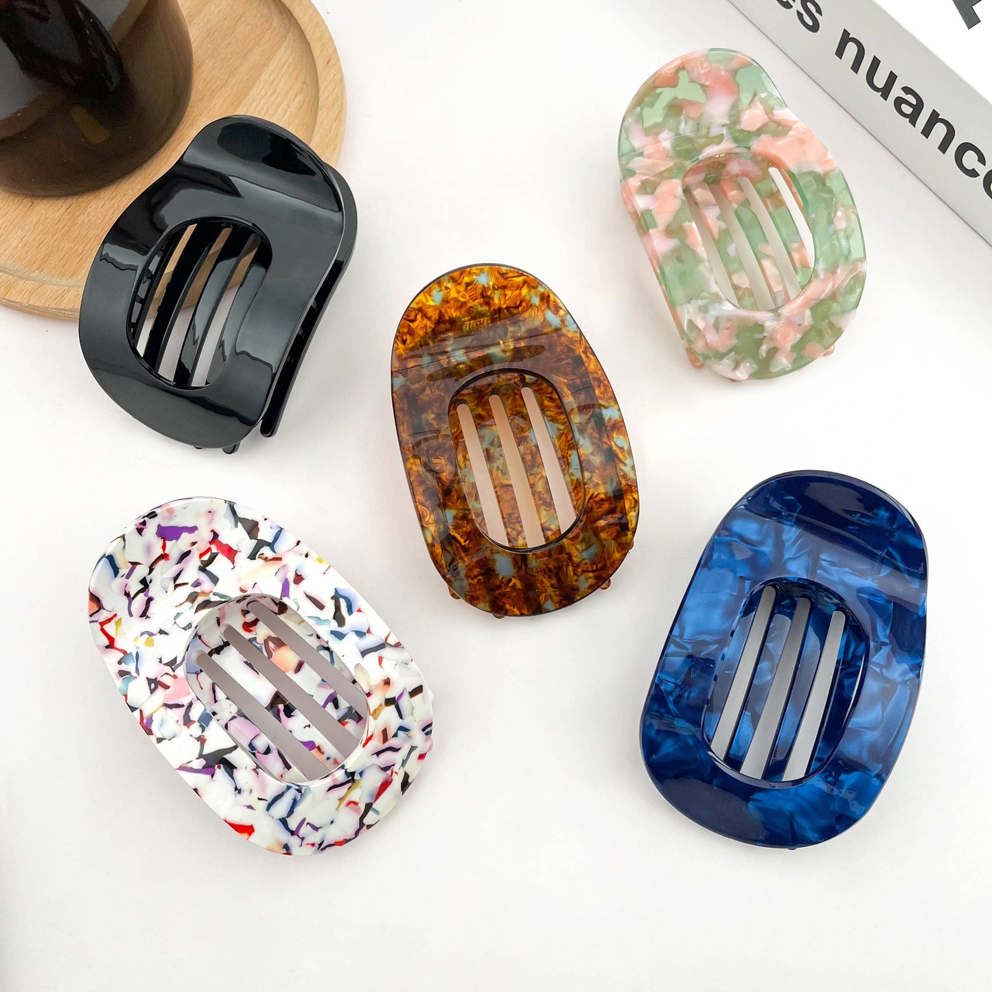 Acetate Classic Colorful Flat Hair Clips, Stylish Barrettes