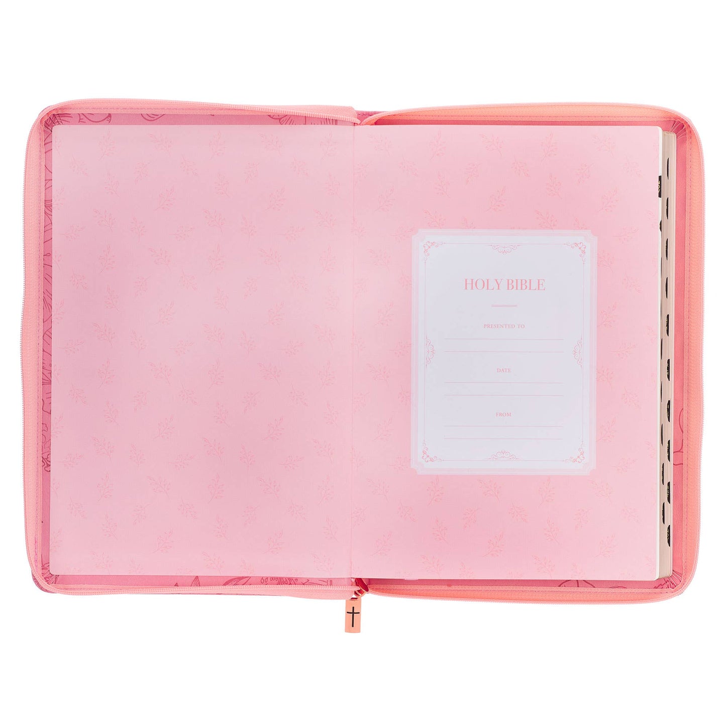 Pink Faux Leather Large Print KJV Bible w/Zipper & tabs