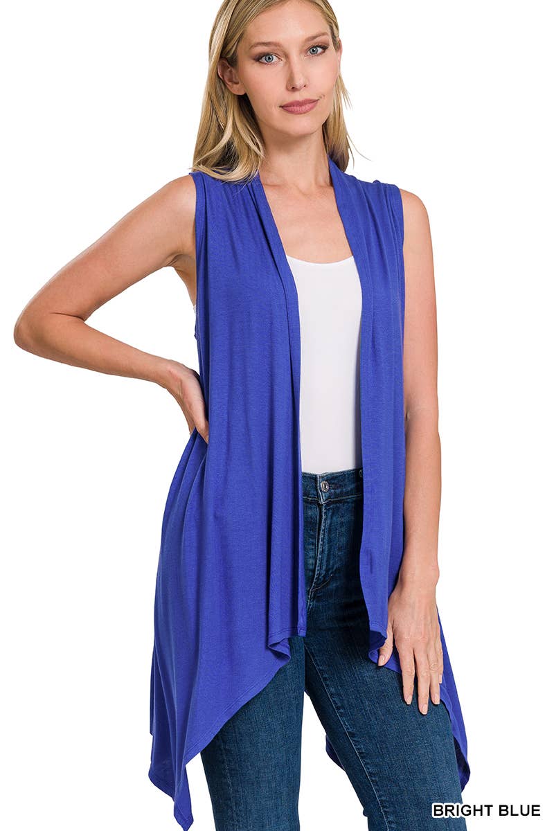 Sleeveless Draped Open Front Cardigan