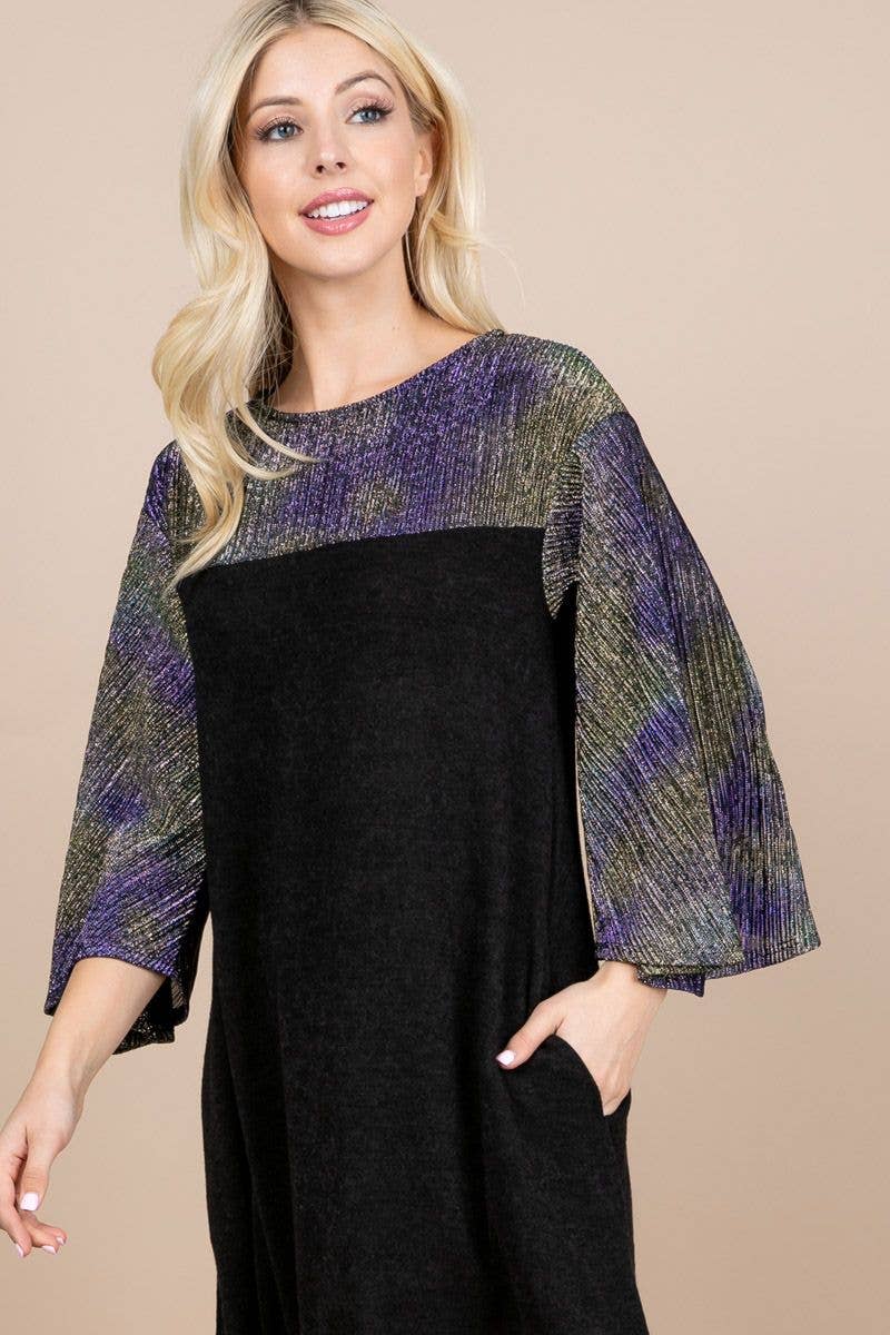 Shimmer Sparkle Bell Sleeve Dress