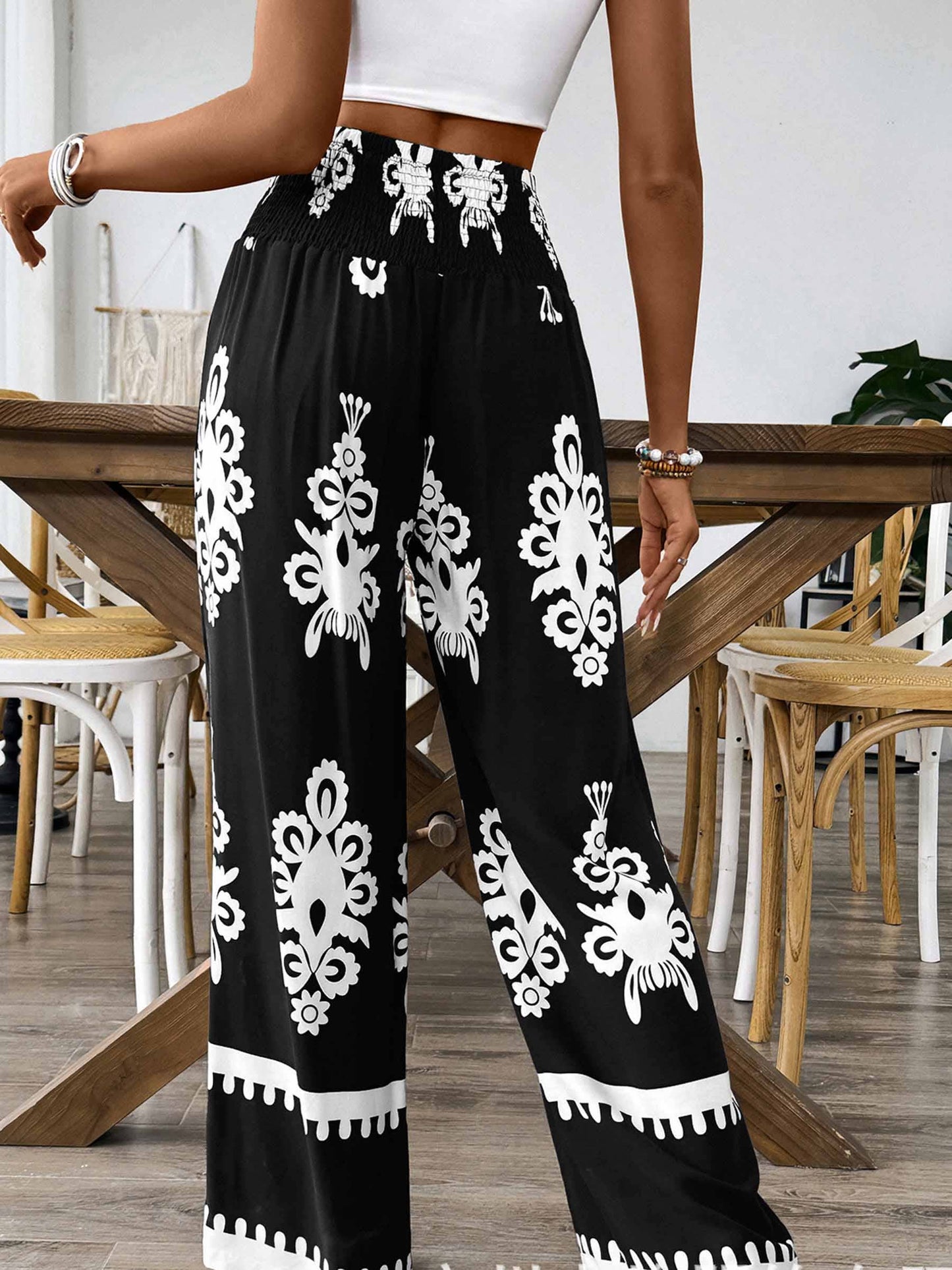 High Waisted Casual Printed Pants
