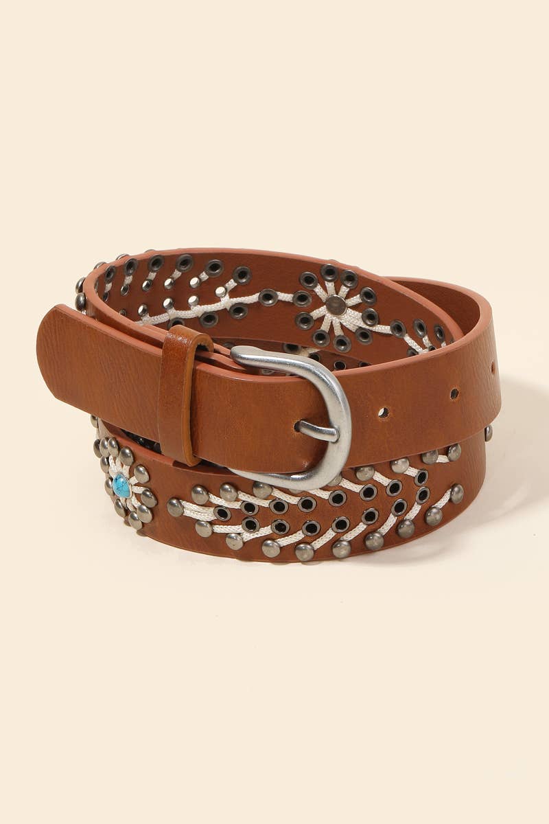 Western Boho Faux Leather Belt – Missing Piece Boutique display picture 1