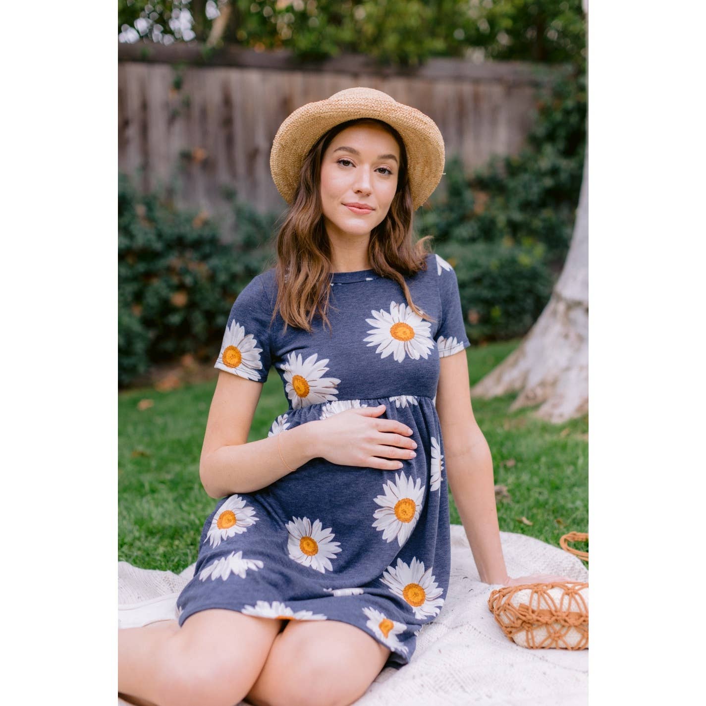 Floral Crew Neck Maternity Babydoll Dress