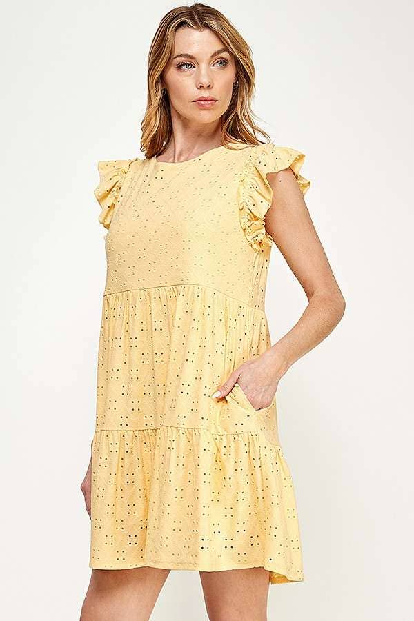 BabyDoll Tiered Mini Ruffle Sleeve Dress: BUTTER CREAM