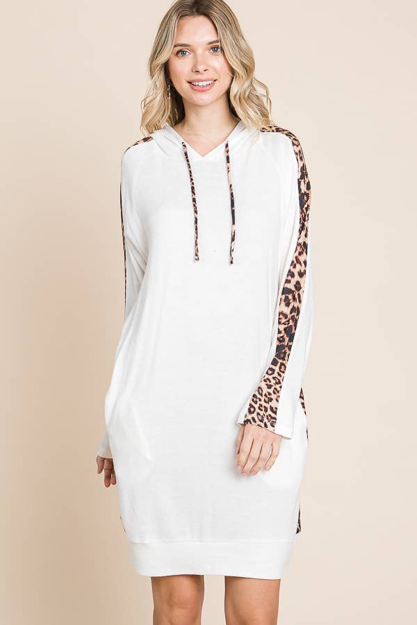 Animal Contrast Strip Hoodie Dress