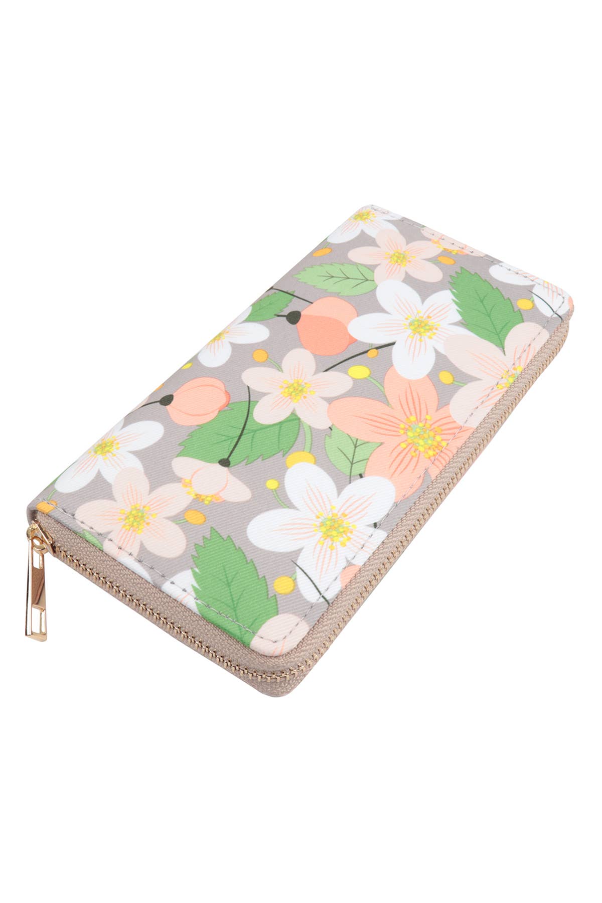 Flower Print Leather Zipper Wallet: Mint