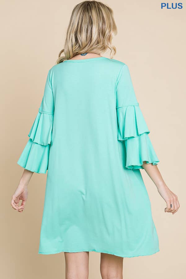 Plus Size V Neck Ruffle Sleeve A Line Dress