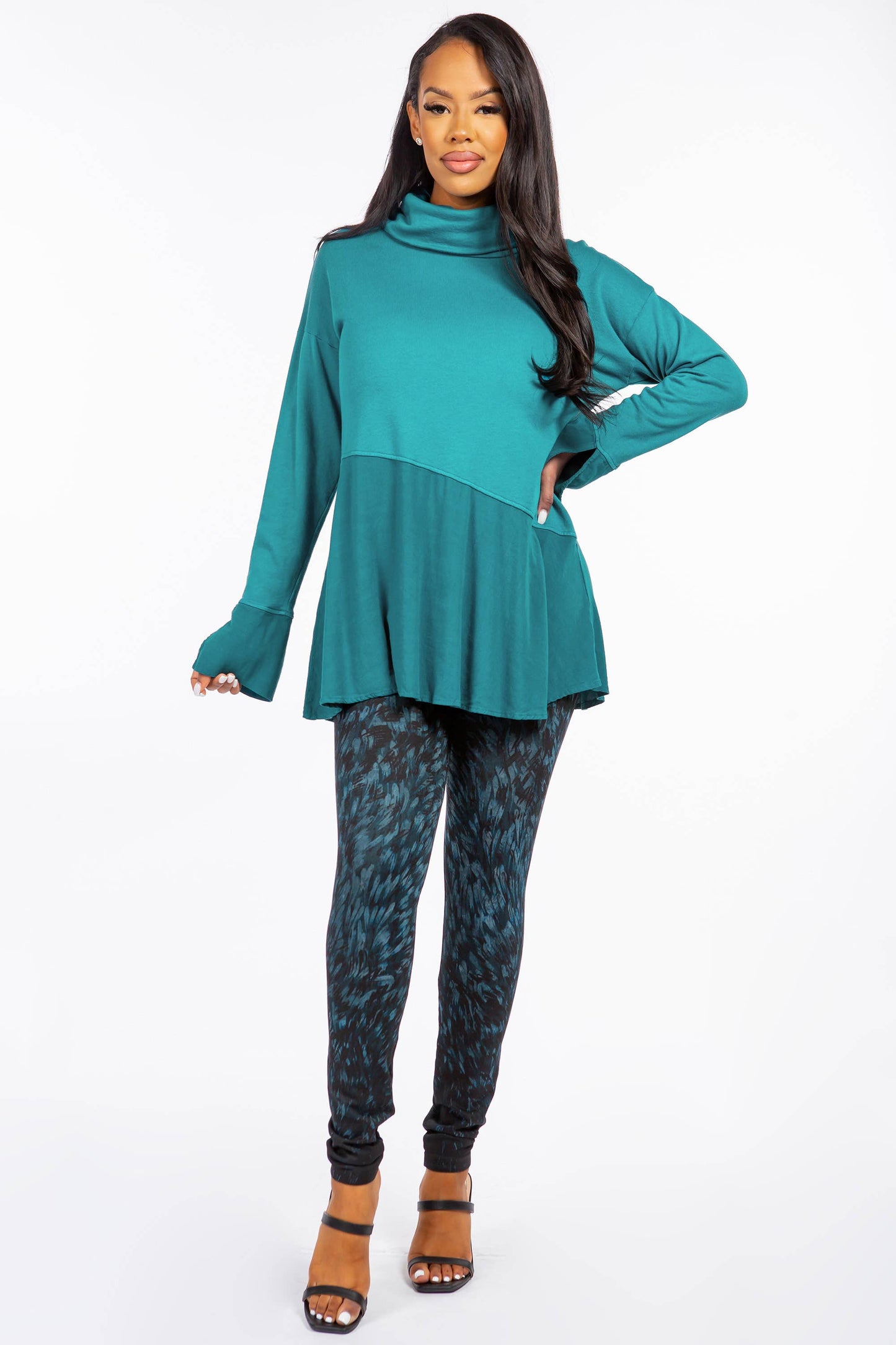 Cowl Neck Tunic with Asymmetric Panel