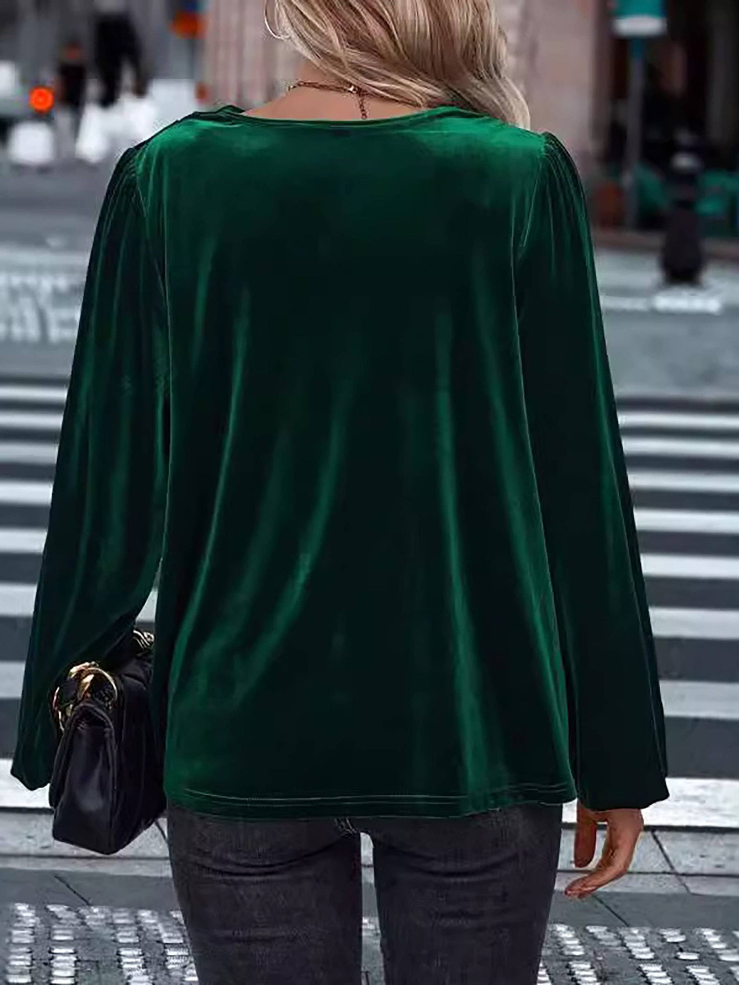 Velvet Pile Collar Lantern Sleeve Top