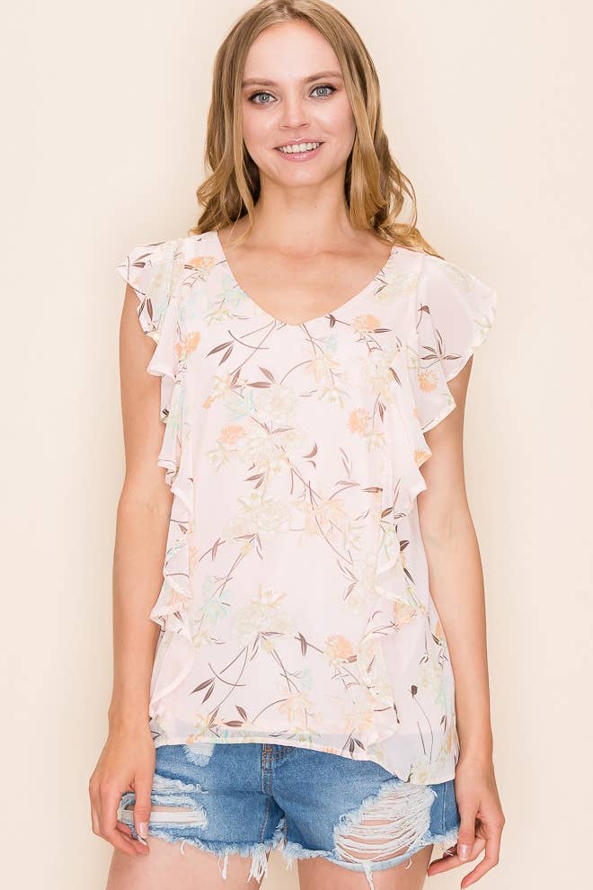 Women Floral Print Ruffle Blouse