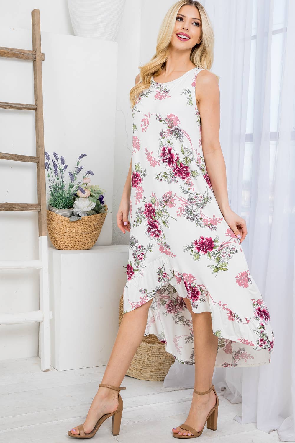 Floral Print All Over Hi-Low Dress