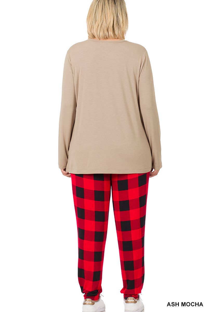 Plus Size Buffalo Plaid Loungewear Set