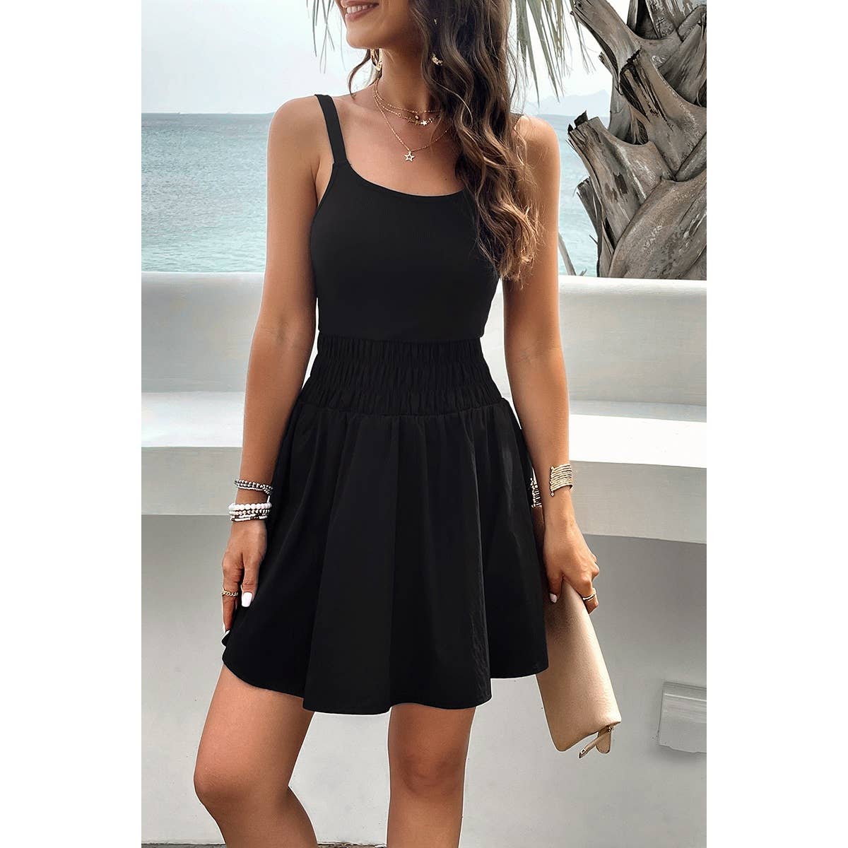 Athletic Sleeveless Elastic Waistband Swing Mini Dress Athletic Sleeveless Elastic Waistband Swing Mini Dress