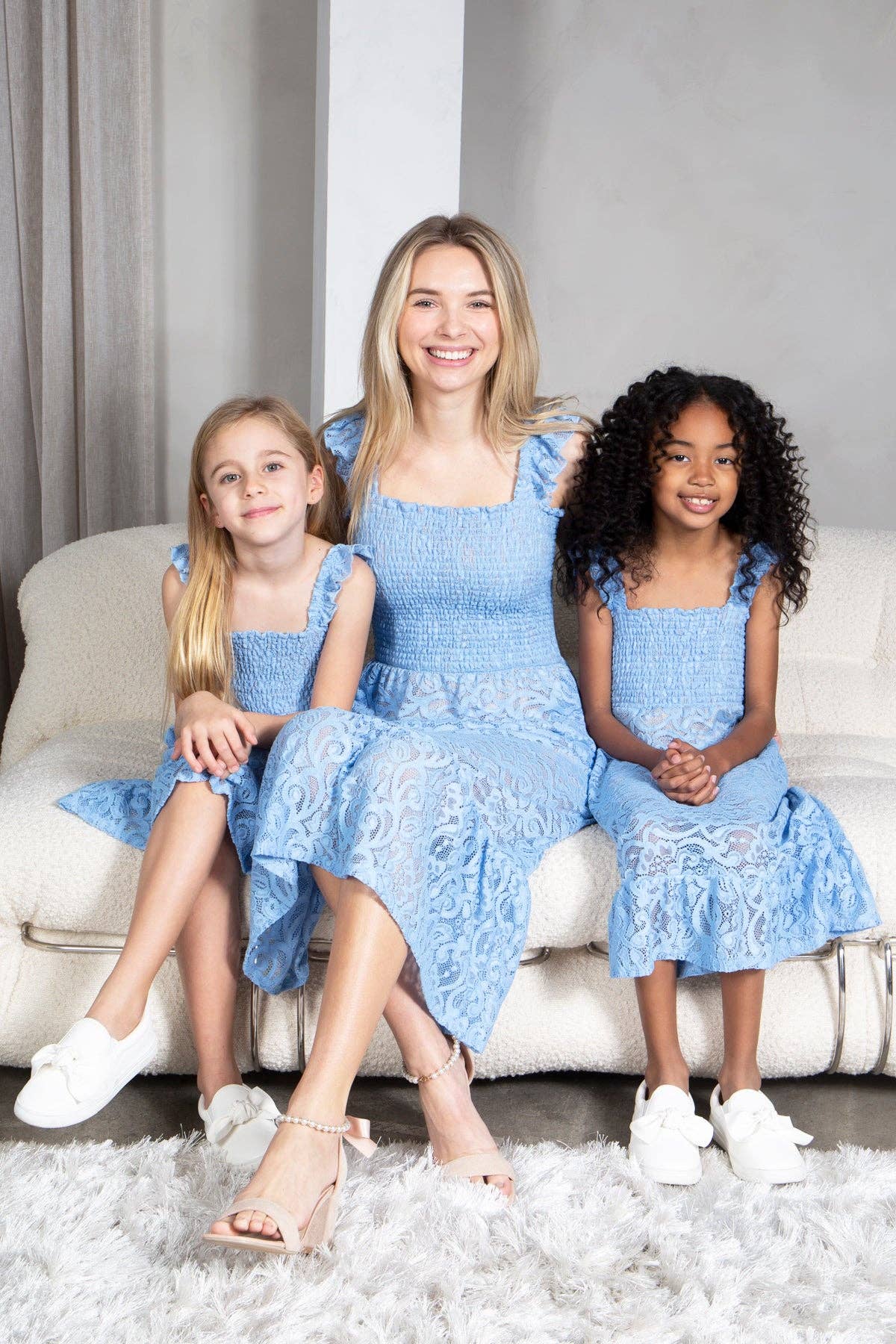 Lace Smocked Dress Sleeveless Pocket Summer Ruffle Midi