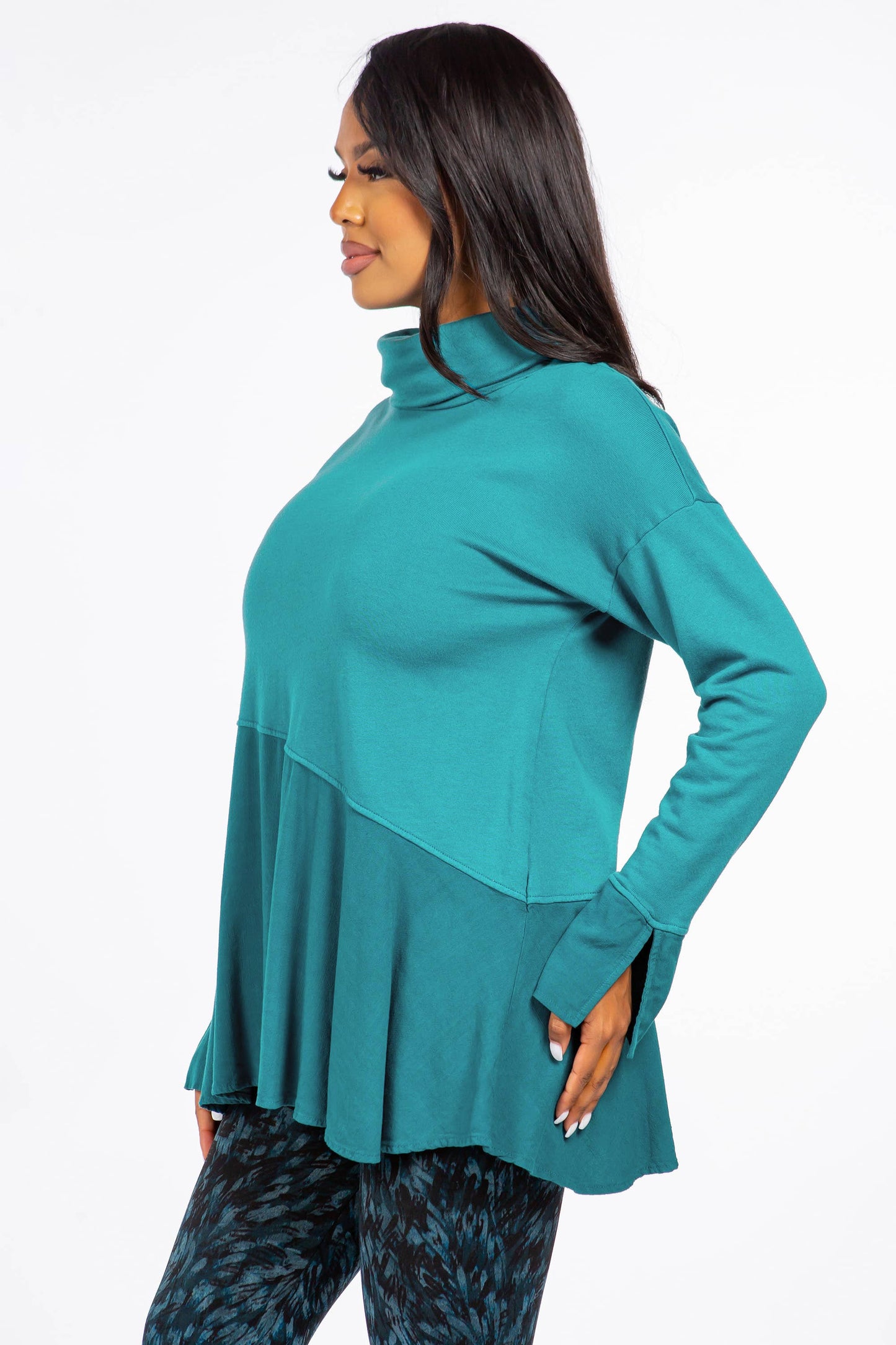 Cowl Neck Tunic with Asymmetric Panel