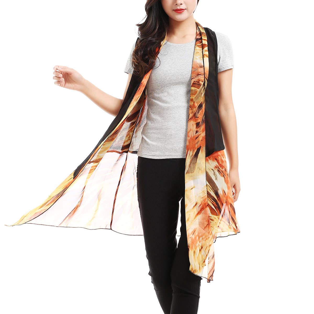 Orange 2 Pc Sleeveless Kimono