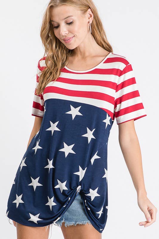 Short Sleeve Stripe and Star Print Flag