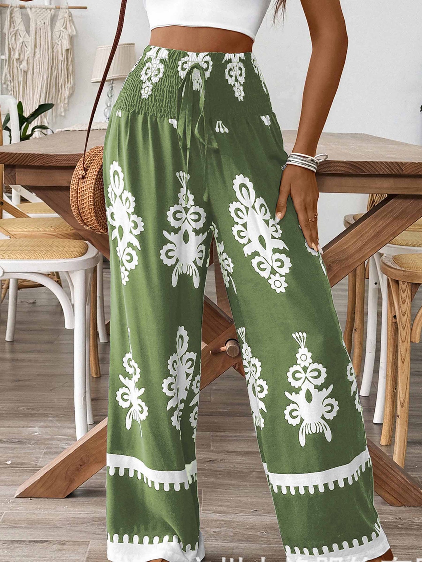 High Waisted Casual Printed Pants