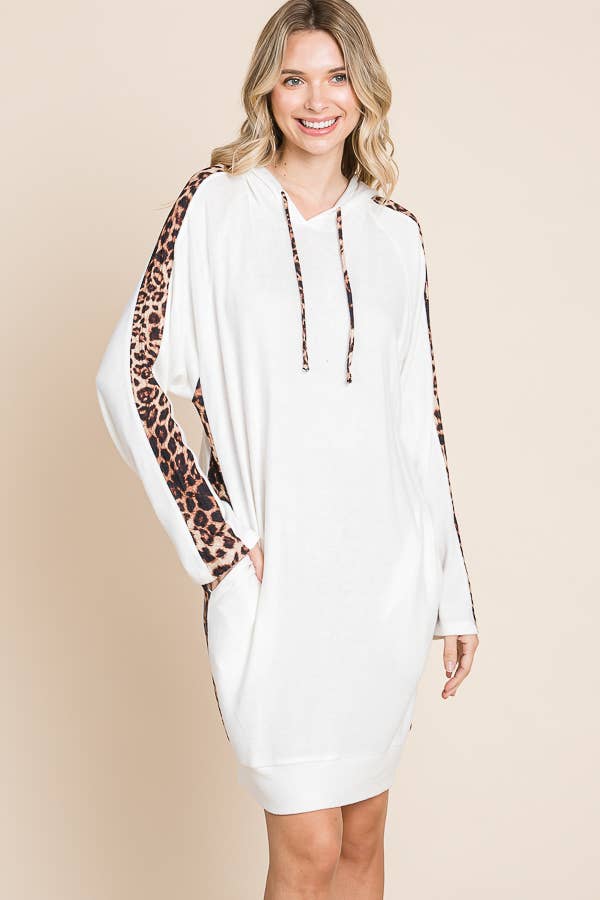Animal Contrast Strip Hoodie Dress
