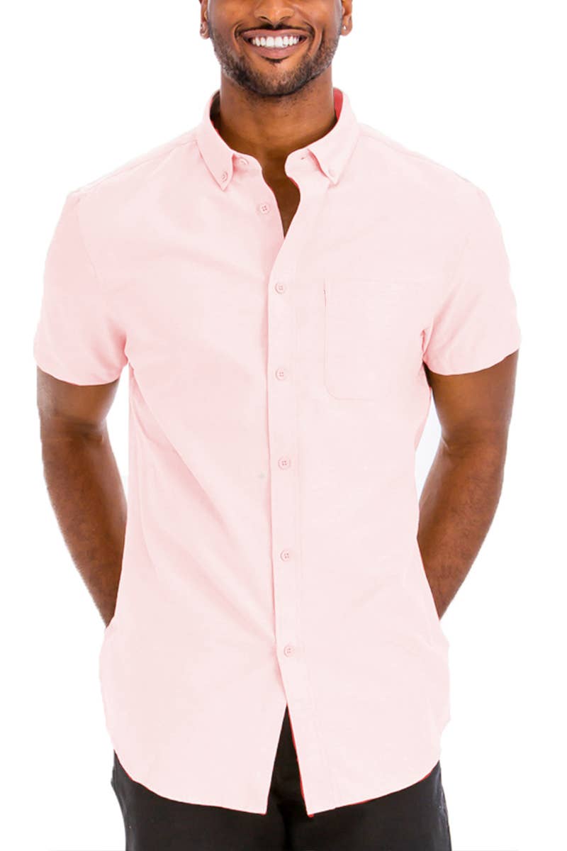 Solid Chambray Short Sleeve Button Down Shirt