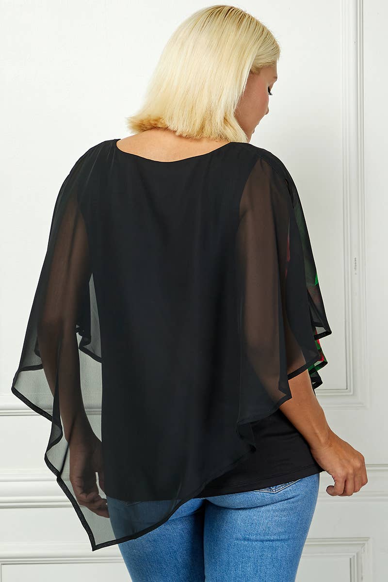 PLUS SIZE BLOOMING ELEGANCE PONCHO BLOUSE