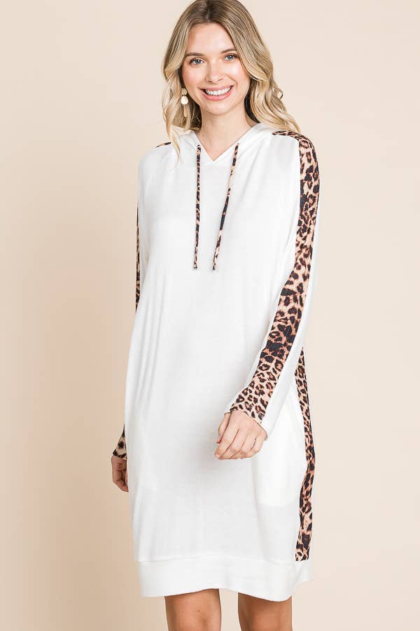 Animal Contrast Strip Hoodie Dress