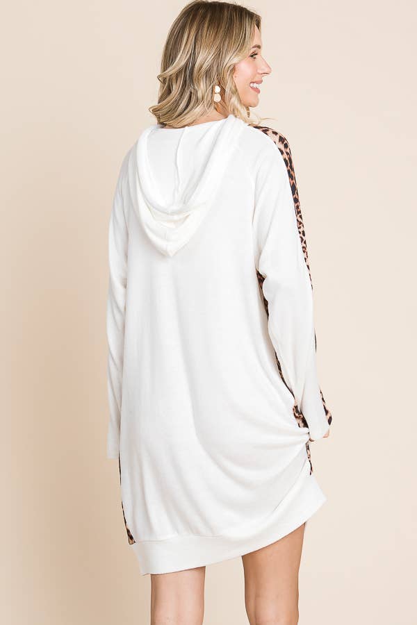 Animal Contrast Strip Hoodie Dress