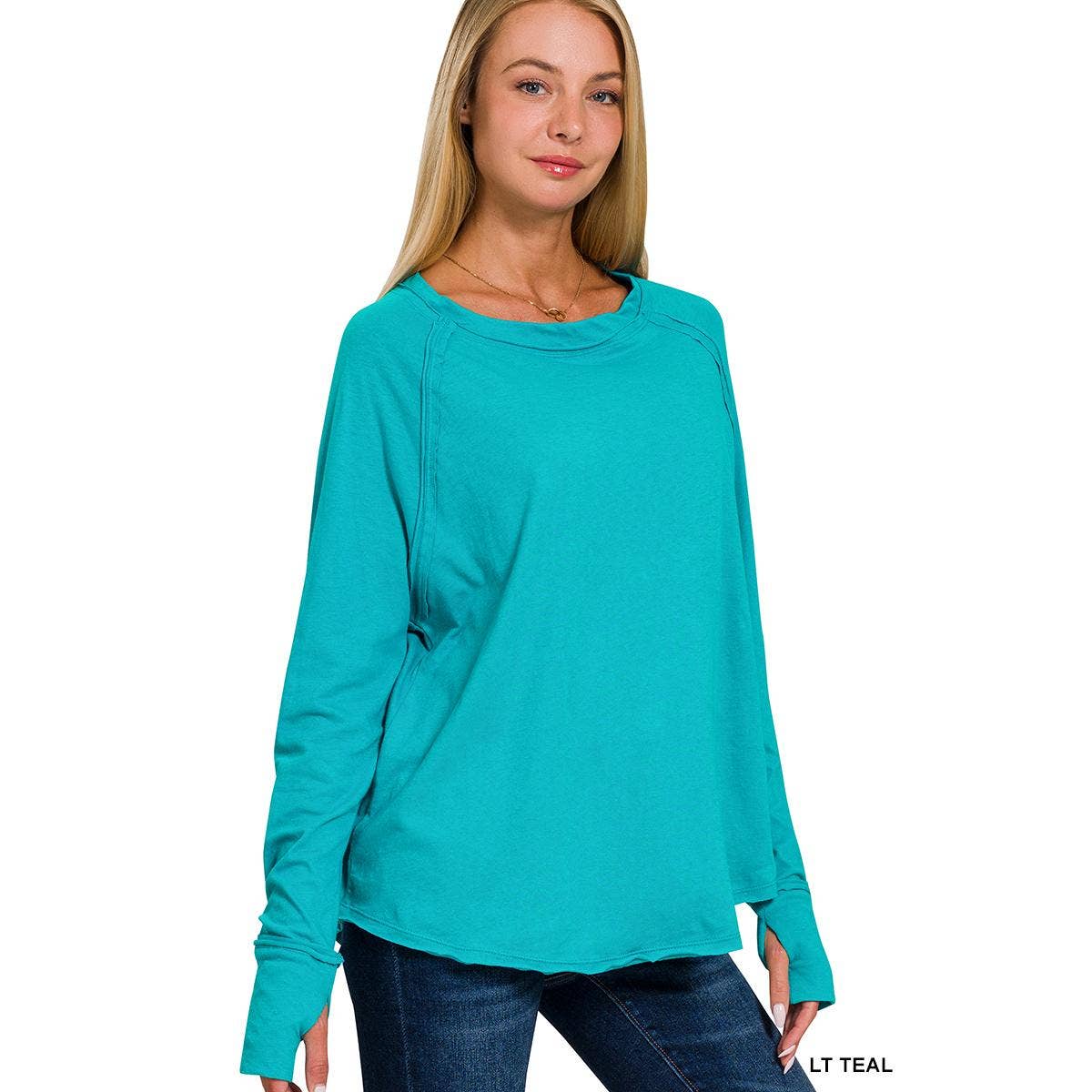 COTTON RAGLAN SLEEVE THUMBHOLE TOP