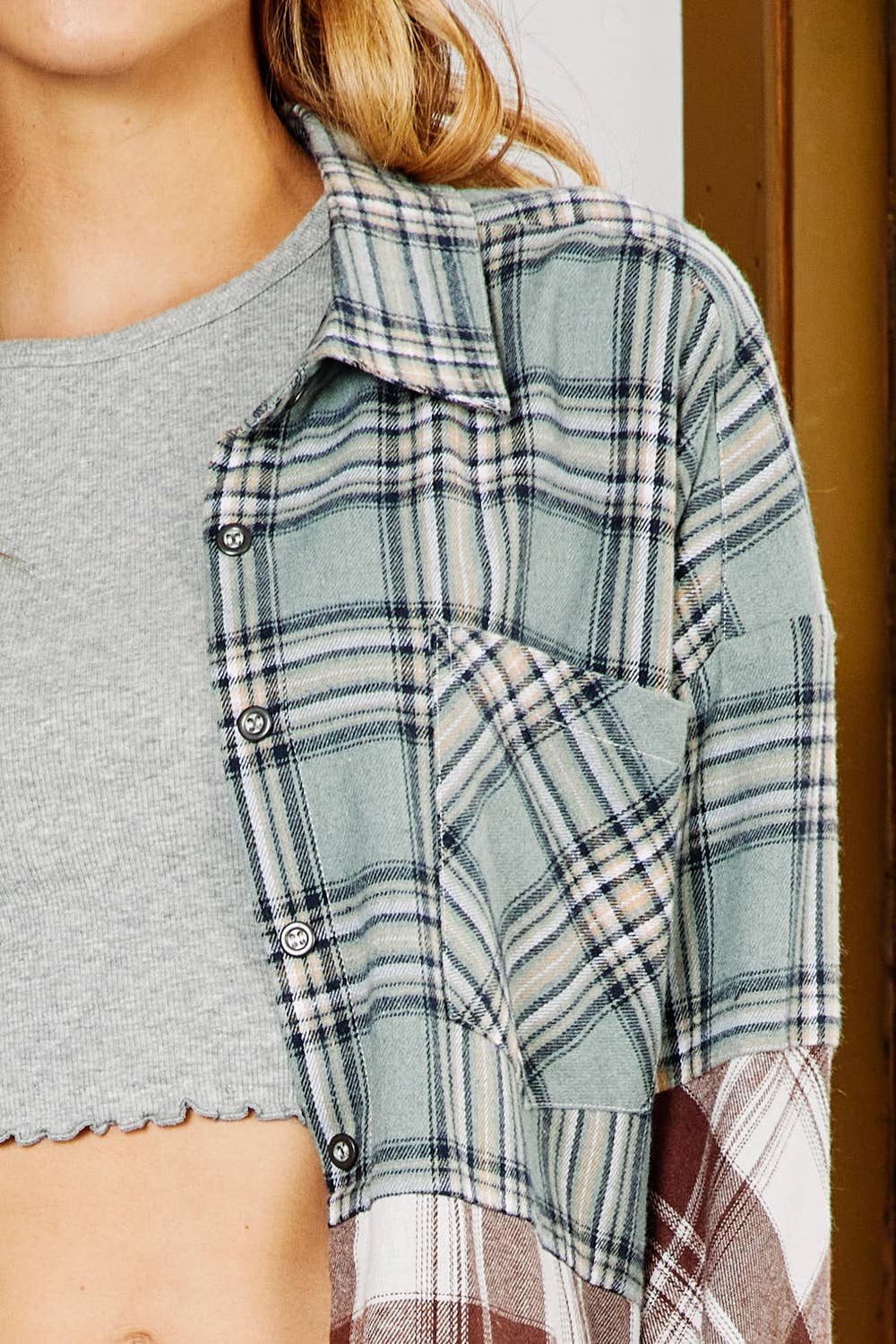 Mixed Plaid Button Down Oversized Shirt